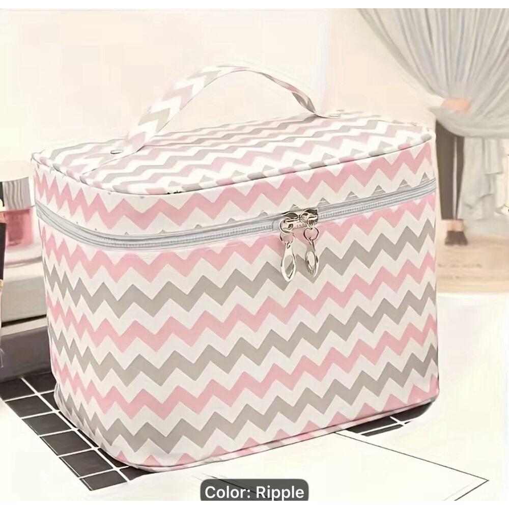 Ripple Colored Gray and Pink Makeup Travelbag NWT Zipper Closure with Handle